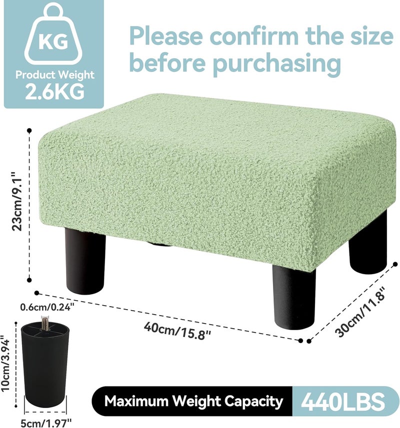 BRIAN & DANY Small Foot Stool Ottoman, Footstool with Legs, Teddy Velvet Foot Rest for Living Room, Bedroom and Office, Green - Image 2